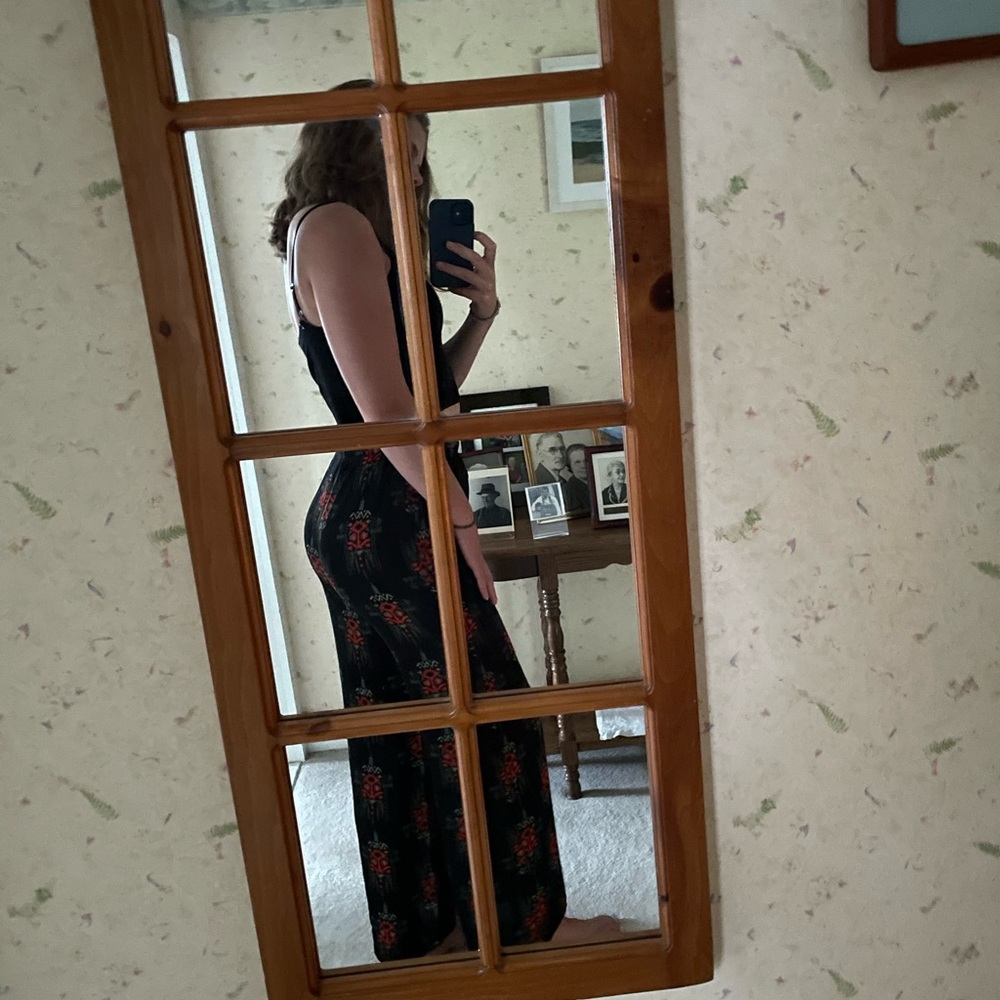 Black and Orange/Red Wide Leg Pants with Vibrant Pattern